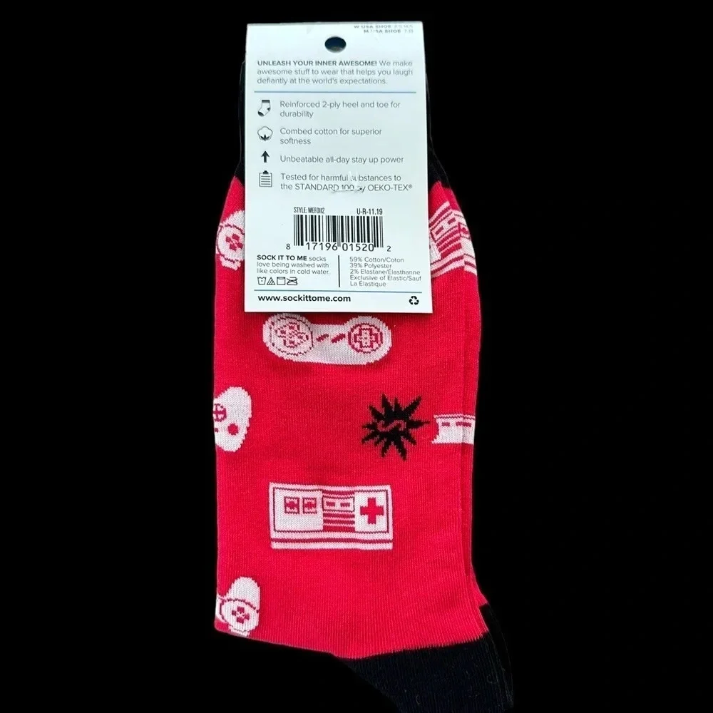 NWT Sock it to me Mens Crew Socks Multi Player Gamer Game Controller Red Novelty